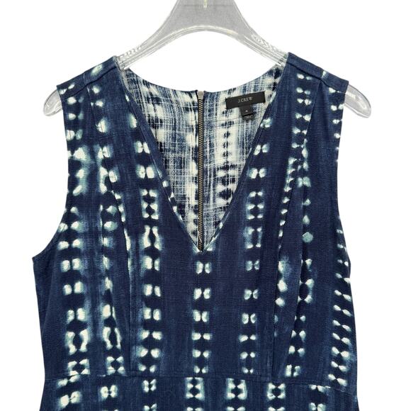 J. Crew Navy Blue Tie Dye Print Woven Canvas 100% Cotton V-neck Sheath Dress - Picture 9 of 12